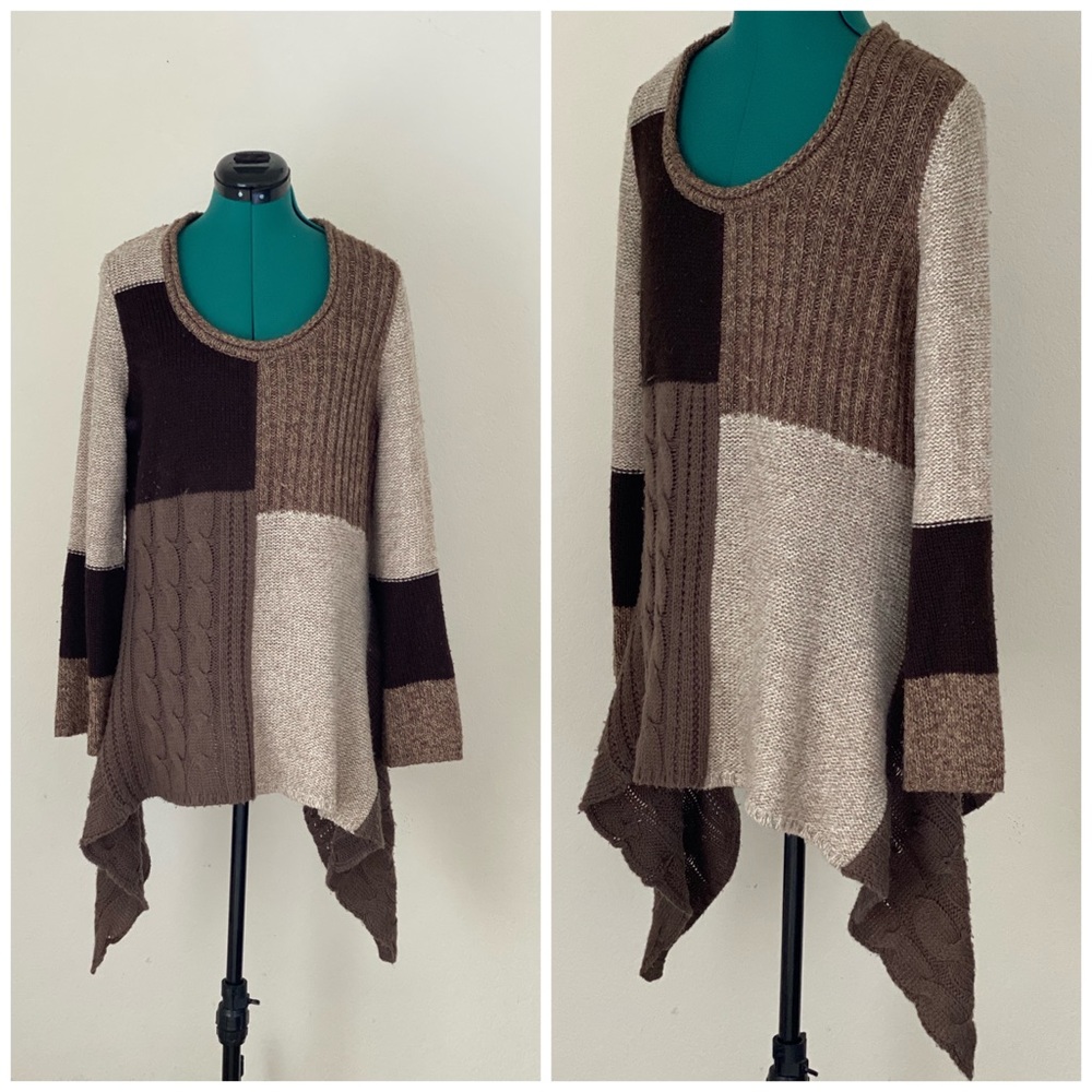 BROWN geometric flared sweater by Debbie Morgan XL